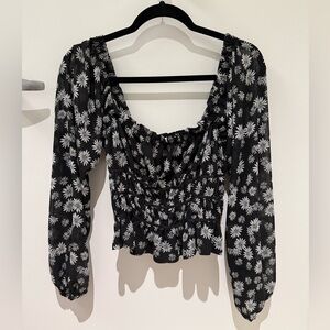 Smocked Floral Black and White Women's Top